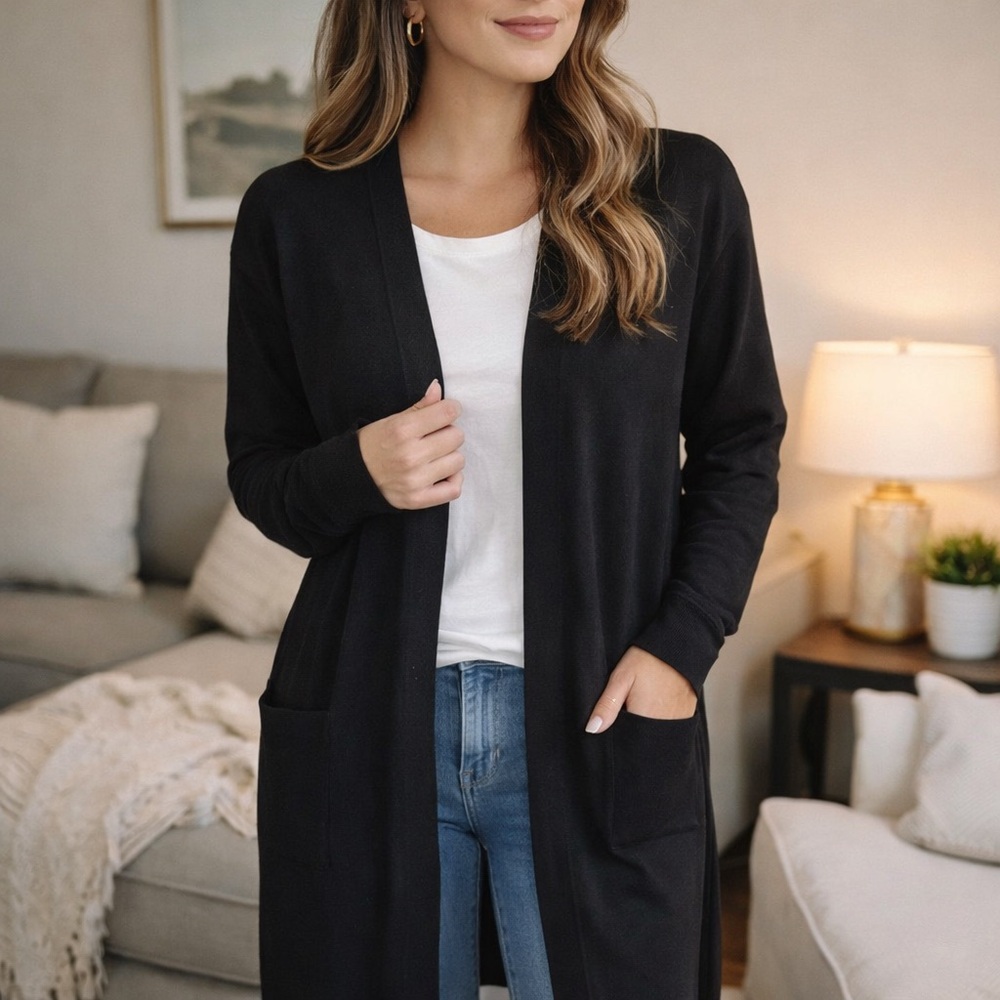 Amazon Essentials Black Open Front Duster Cardiga… - image 1